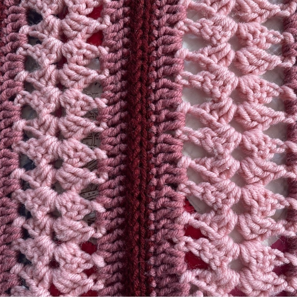 Vtg. Rose Pink Striped Crocheted Throw 60” x 47” Grannycore, Cottagecore,